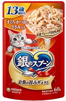 【お取り寄せ】銀のスプーン パウチ 13歳頃から まぐろ・かつおにささみ入り 60g